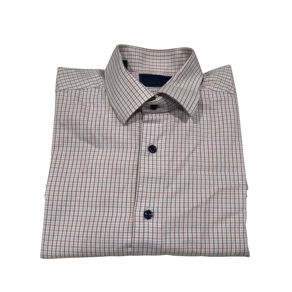 David Donahue Mens 16.5 34/35 Dress Shirt Red Blue Tattersall Check Cotton L/S